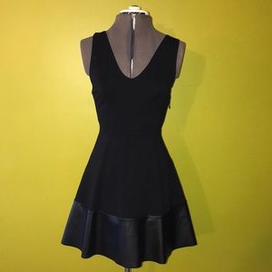 Aqua Faux Leather Trim Skater Dress